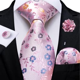 Floral Pink Ties For Men Wedding Party Man Tie Handkerchief Brooch Cufflinks Set Men Accessories Gravata
