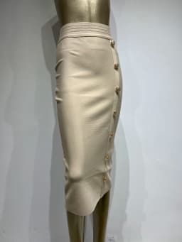 Spring New Women Bandage Skirts Elegant High Waist Midi Calf Gold Buttons Pencil Skirt High Street Office Lady Formal Clothing