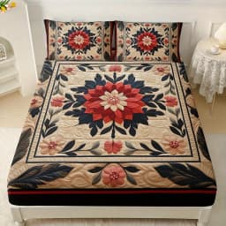 Exquisite Floral Print Fitted Sheet Set with 2 Pillowcases - High-Definition Printed Bed Sheets for Home And Dormitory