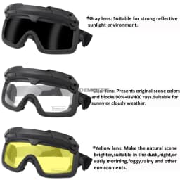 Tactical Glasses 2 Modes Airsoft Goggles Riding Eye Protection for Hiking Paintball Hunting Shooting Eyewear for FAST Helmets