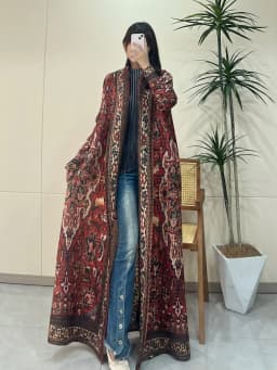 Miyake Pleated 2024 New Folded Collar Long Sleeved Retro Printed Dress Belt for Women Dubai Designer Original Fashion Loose Coat