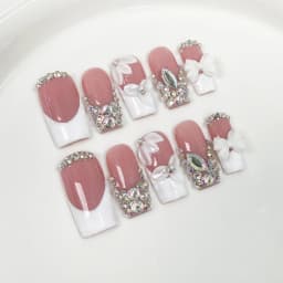 10Pcs 3D Green Flower Handmade Press on Nails French Fake Nails Wearable Stick-on Nails False Nail Uñas Накладные Ногти 네일팁