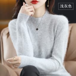 Autumn and Winter New 100% Mink Cashmere Women's Sweater Half High Collar Pullover Casual Knitting Korean Loose Fashion Top