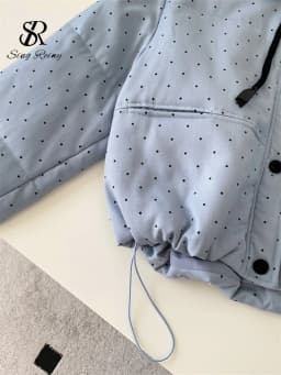 SINGREINY Polka Dot Cotton-Padded Short Jacket Korean Lace Up Drawstring Pocket 2026 Winter Ladies Preppy Style Warm Thick Coat
