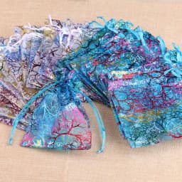 Chanfar 50pcs/lot Colored Trees Pattern Organza Gift Bags Wedding Organza Christmas Gift Bags Drawable Packaging Jewelry Bags