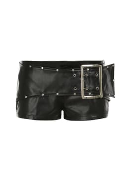 Women Black Gothic Emo Y2K Mini Shorts Sexy Wide Belt Leather Short Pants Low Waist Bodycon Shorts Micro Boot Short Summer 2026