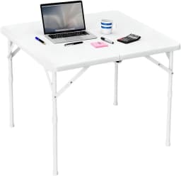 34" Square Folding Table, Multi-Functional Portable Foldable Card Table with Carrying Handle for Indoor Outdoor Camping Picnic Office Party Use Plastic Tabletop with Metal Frame White