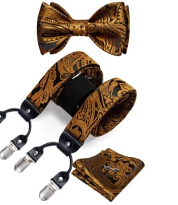 Adjustable Slive Paisley Suspender Self-tie Bowtie Pocket Square Cufflinks Set Luxury 6 Clips Mental Elastic Classic straps