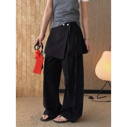 [EAM] High Waist Black Irregular Bandage Long Elegant Wide Leg Pants New Trousers Women Fashion Tide Spring Autumn 2026 1DJ6125