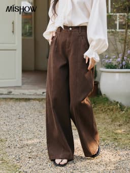 MISHOW Women's High Waist Straight Pants 2026 Spring 100 Cotton Seam Detail Trousers Casual Loose Wide Leg Pants MXF14K1208