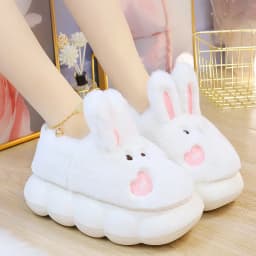 White Rabbit Hare Slippers Women's Cute Animal Platform Home Mules Shoes Girls Bedroom Plush Slides Slipper Ears Indoor Shoes