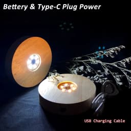 8CM Round Solid Wooden Light Base LED Wooden Night Light RGB and 3Colors Solid Crystal Ball Base Lamp Batteries Powered Wireless