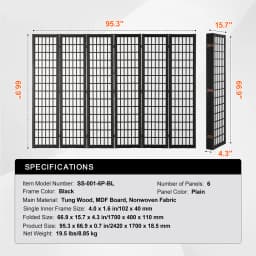 SucceBuy 3/4/6 Panel Wood Folding Privacy Screen Portable Decoration Screens for Room Separation Home Office Restaurant&Bedroom