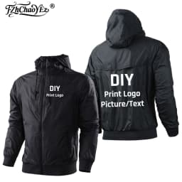 Custom Your Logo Men Spring and Autumn Zipper Printing Sports Harajuku Windbreaker DIY Design Hooded Hoodie Tops
