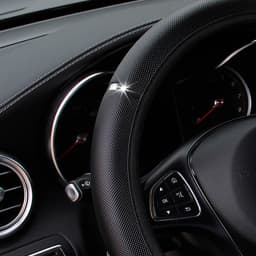 PU Leather Shiny Metal Stretchable Car Rimless Steering Wheel Cover Suitable for 14.5 - 15 Inch Car Decoration Items