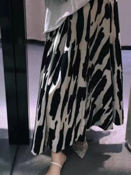 ETJ 2025 Spring new women's elegant romantic A-type color matching printed high-waist MIDI skirt