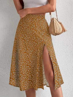 Spring and summer new women's versatile floral zipper split A-line skirt