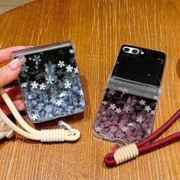 Cherry Blossom Lanyard Phone Case For Samsung Galaxy Z Flip 8 7 FE 6 5 4 3 5G Folding Hard Clear Cover For Samsung Z Flip7 Flip6