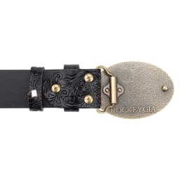 Tang Grass Pattern Embossed Leather Belt Fashion for Men Youth