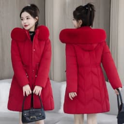 Fashionable Winter down Cotton Jacket Women's Mid-Length Slim Fit Korean Style Cotton Coat with Large Fur Collar Trendy