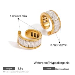 1pcs Delicate CZ Zircon Double Layer C-shape Chunky Cuff Earrings Stainless Steel No Piercing Cartilage Ear Clip Luxury Jewelry