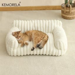 KEMORELA 1PC Striped Cat Sofa Bed Soft Polyester Pet Bed Breathable for All Seasons Suitable for Small to Medium Catsor Sleeping