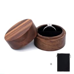 1PCS Blank Walunt Wood Ring Box With Bag Wooden Round Double Slot Wedding Proposal Engagement Round Wood Ring Box Earring Box