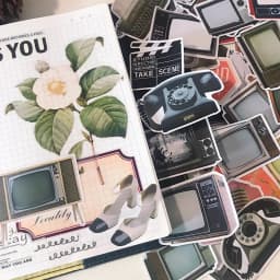 52pcs Retro Nostalgic Old TV Hand Account Stickers Children's Handwritten Newspaper Waterproof Decorative Diary Album Plan