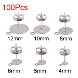 50-100pcs/lot Stainless Steel Earring Studs Blank Post Base Pins With Earring Plug Ear Back Connector For Jewelry Making DIY