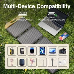 VTOMAN 40W Foldable Mini Solar Panel with USB-C & USB-A Outputs, Waterproof Solar Charger for Phones, Tablets, Jump 100 & FS300 Power Stations, Ideal for Camping, Hiking & Backpacking