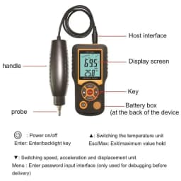 Vibration Analyzer Tester HT-1201 Portable LCD Meter Vibrometer Gauge Tester Analyzer 0.1-199.9m/s Vibration Tester Analyzer