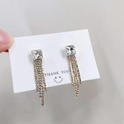 Shiny Crystal Zircon Long Stud Earrings for Women Geometric Hanging Drop Tassel Earring Fashion Party Vintage Pendant Jewelry