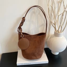 Fashion Solid Color Suede Bucket Bags Large Capacity Buckle Underarm Bag Shoulder Bag Women