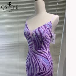 Purple Sequin Evening Dresses Mermaid Spaghetti Straps V Neck Prom Gown Glitter Pattern Sequin Lace Elegant Long Formal Dress