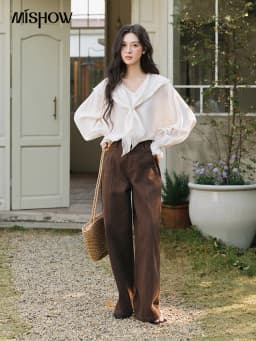MISHOW Women's High Waist Straight Pants 2026 Spring 100 Cotton Seam Detail Trousers Casual Loose Wide Leg Pants MXF14K1208