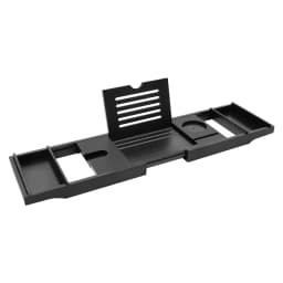 Black Bamboo Expandable Bathtub Tray Adjustable 29.52-43.7in with Wine Glass Slot Phone Tablet Holder 2 Towel Rack for Most Tubs