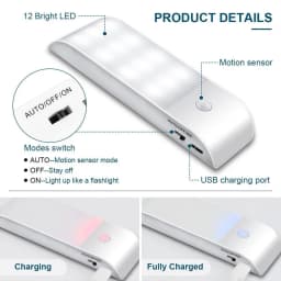 Under Cabinet Lights Kitchen Lighting IR Motion Sensor 12LEDS smd5730 Night Lights USB Chargeable Stair Light Closet Lamp