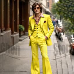 Vintage 3 Piece Men Suit Peak Lapel Single Breasted Tuxedo 70s Disco Groom Custom Bespoke Male Retro Stage Formal Costume Wear