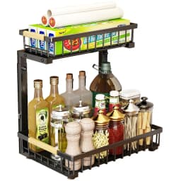 2 Tier Under Sink Organizer Sliding Cabinet Basket Storage Rack Pull-out Finishing Seasoning Bathroom Kitchen Organizer