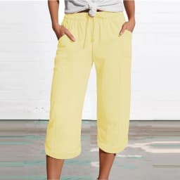 Women 3/4 Muslin Trouser Lightweight Linen Pants With Pockets Causal Loose Capri Trousers Elastic Comfortable Fabric Bottom