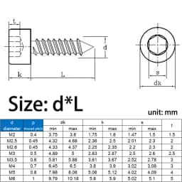 15-100pcs M2 M2.6 M3 M3.5 M4 M5 M6 Grade 8.8 Black Carbon Steel Hex Socket Hexagon Cap Head Self Tapping Screw Allen Head