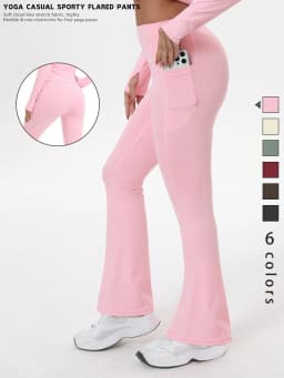 Women's Bell-bottom Yoga Leggings With Pockets Tummy Control High Waist Workout Pants Gym Running