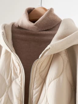 Korean Style Women's Fleece Lined Hooded Jacket Patchwork Cotton Insert Warmth Anti Aging Top for Autumn Winter Commute