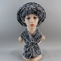 2026 New Winter Rex Rabbit Fur Hats Scarves Women Fashion 100% Genuine Knit Fur Caps Scarves Sets Lady Warm Real Fur Hat Muffler