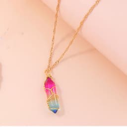 Natural Stone Quartz Lapis Opal Amethyst Pink Crystal Stone Hexagonal Column Pendant Necklaces Leather Chain Bullet Necklace