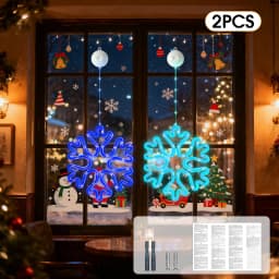 Warm/Multi-color Christmas Window Snowflake Lights, 8/12 Lighting Modes, Battery Powered LED Neon Hanging Lamp for Xmas Holiday