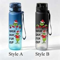 650ml The Grinch Christmas Bouncing Lid Water Cup, Gradient Frosted Leak‑proof Portable Sports Drinking Bottle with Lanyard