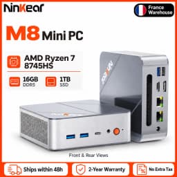 Ninkear M8 Mini Desktop PC for Home Office, Study, Multitasking and Entertainment, AMD Ryzen 7 8745HS 8-Core Processor, 16GB DDR5 RAM, 1TB SSD, Radeon 780M, Windows 11, WiFi 6, Bluetooth 5.2, Dual 2.5G LAN