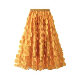 Autumn Winter 3D Circular Applique Mesh Long Skirts 2026 Korean Fashion Hepburn Style High Waist A-LINE Skirt