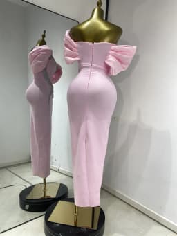 Pink Off Shoulder Satin Bandage Patchwork Evening Dress Silver Glitter Rhinestone Corset Formal Party Gown Guest Look Wholesale